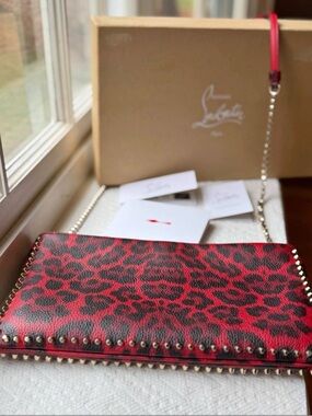 Christian Louboutin Red Leopard Print Spike Crossbody Bag